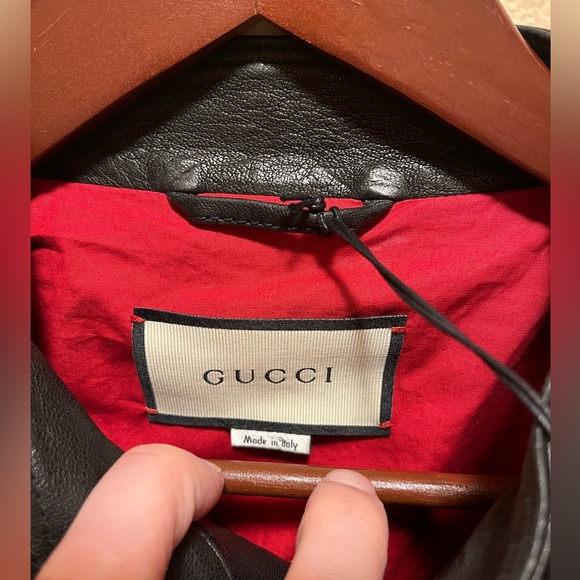 New Gucci Logo Leather Bomber Jacket Size 48 / US L - Picture 12 of 16